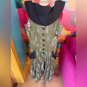 Trashy Diva Mimes Olive Green Bicycle Print Button-Front Sundress